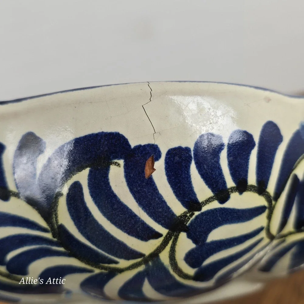 Vintage Celestial Bowl Sun Flower Yellow Blue Stacking Nesting Set Clay Handmade